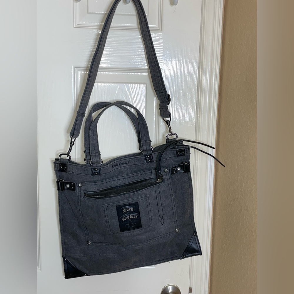 ROCK REVIVAL Gray Canvas Messenger Bag, Crossbody, Shoulder Tote13x16 - Picture 4 of 8
